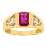 14kt Yellow Gold Womens Pink White Emerald Round Cubic-Zirconia Horseshoe Side Good Luck Ring